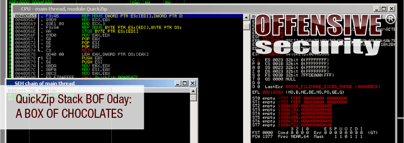 QuickZip Stack BOF 0day: a box of chocolates