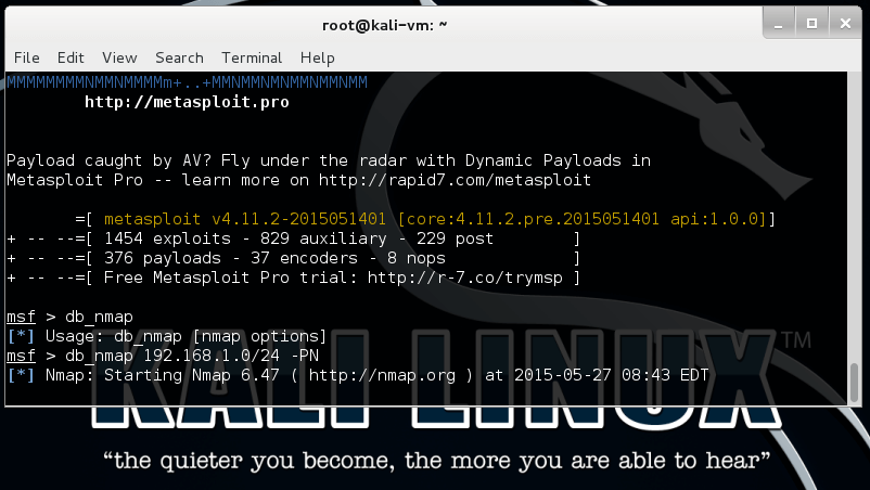 Vulnerability Scanning - db_nmap discovery example | Metasploit Unleashed